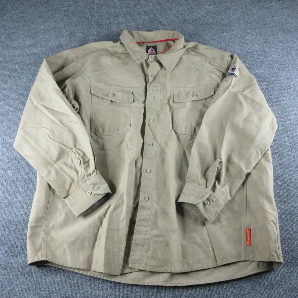 Bulwark FR Shirt Mens 2XL Beige‎ Flame Resistant Long Sleeve Button Up Workwear